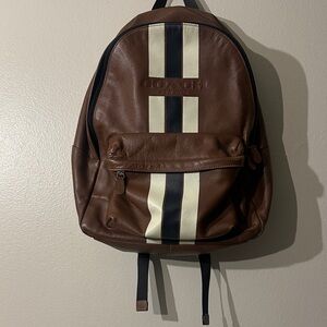 Vintage Coach Brown and Black Men's Backpack with Cream Stripes book bag